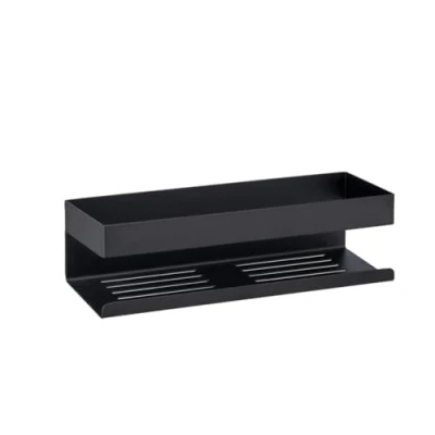 Abbildung von WENKO Turbo Loc Wandablage Genova Black, Bad Ablage, Befestigen ohne Bohren, 30 x 8 10,5 cm, Schwarz