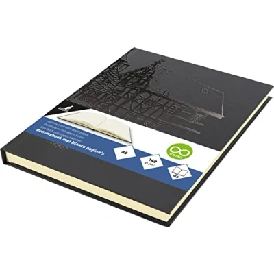 Abbildung von Skizzenbuch Kangaro A5 blanko, Hardcover, schwarz mit Design, 140g creme papier, K 5567