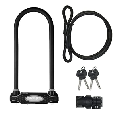 Abbildung von MASTER LOCK Bügelschloss mit Schlaufenkabel [Schlüsselschloss] [mit Halterung] [Zertifiziertes Fahrrad Schloss Secure Gold Zertifikat] [XL] 8285EURDPRO Ideal für Fahrräder