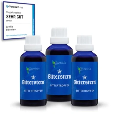 Abbildung von Laetitia Original Bitterstern Bittertropfen: Bitterstoffe Tropfen aus 17 natürlichen Kräutern in bester Qualität Bittertropfen mit aromatisch feinen Geschmack nach Hildegard von Bingen, 3 x 50 ml