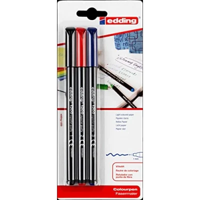 Abbildung von edding 1200 Fasermaler fein schwarz, rot, blau Packung mit 3 bunten Stiften Rundspitze 1 mm Filzstift zum Zeichnen und Schreiben für Schule, Mandala