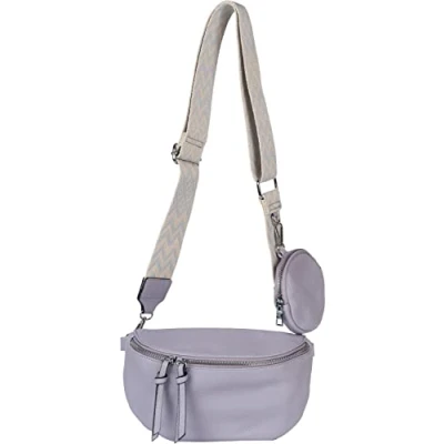 Abbildung von styleBREAKER Damen Halbmond Crossbody Schultertaschen Set 2 Teilig, Schultergurt mit Zick Zack Rauten Muster 02012396, Farbe:Flieder