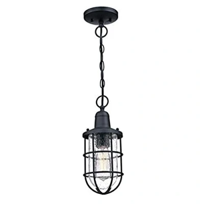 Abbildung von 6334840 Einflammige Pendelleuchte Crestview von Westinghouse Lighting für Außenbereiche, Ausführung in strukturiertem Schwarz mit klarem Antikglas