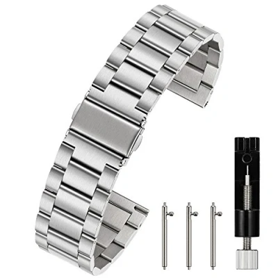 Abbildung von Berfine Unisex Edelstahl Schnellspanner Uhrenarmband 18mm Silber