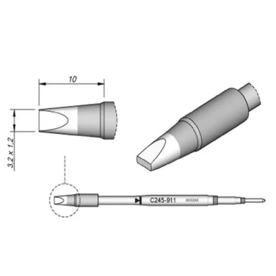 Abbildung von JBC Lötspitze Serie C245 Meißelform, C245911/3,2 x 1,2 mm, gerade, High Thermal C245911 (Lötkartusche 2045 2245 Loetkartusche Loetspitze Lötpatrone Loetpatrone Meißelspitze bleifrei)