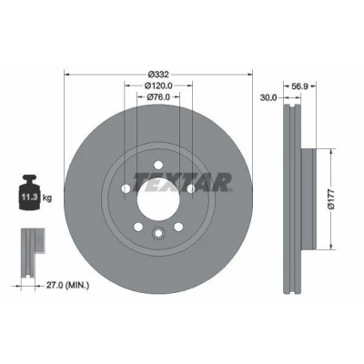 Abbildung von TEXTAR 92307705 Bremsscheibe 332 30 05/06 120 innenbelüftet beschichtet hochgekohlt ohne Radnabe VOLKSWAGEN: Amarok Pickup, Platform / Chassis