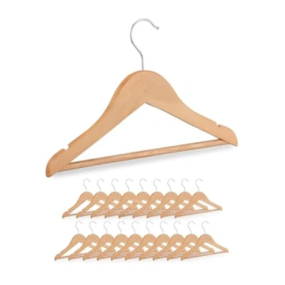Abbildung von Relaxdays Kinderkleiderbügel, 20er Set, Holz Kleiderbügel, Baby und Kinder, drehbarer Haken, mit Steg &amp; Kerben, natur