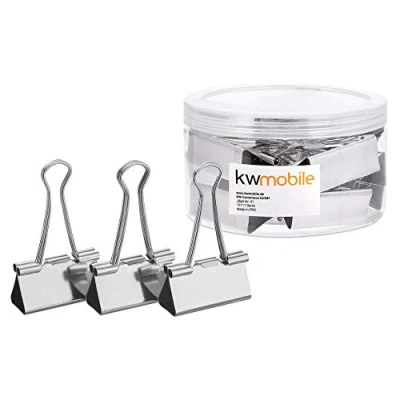 Abbildung von kwmobile 12x Foldback Klammern Set 51mm Vielzweckklammer Büro Dokumenten Clips Metall Maul Klammer Klemmen in Silber