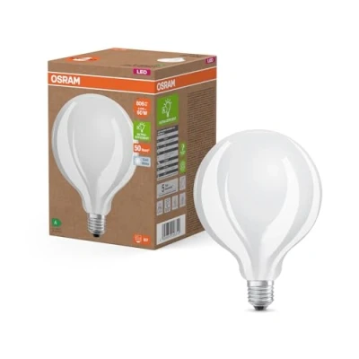 Abbildung von Osram LED Superstar Classic Globe Lampe G 95 in klassischer Ballform aus gefrostetem Glas, 3.8 W, 806 lm, E27 Fassung, kaltweißes Licht mit 4000 K, EEK A, mm Durchmesser.