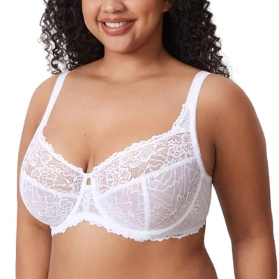 Abbildung von DELIMIRA Damen Minimizer BH Große Größen ohne Polster Vollschalen mit Spitze Weiss 90K