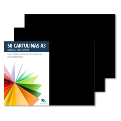 Abbildung von RAYLU PAPER Tonpapier A3, 50 Stück Kartonpapier 180g/m², 297 x 420 mm, professionelle farbige Kartons für Büro, Kopierpapier, Buntes Papier zum Basteln (Schwarz)