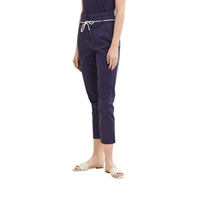 Abbildung von TOM TAILOR Damen 1035503 Paperbag Chino Hose mit Gürtel, 11331 Atlantic Ocean Blue, 38W / 28L