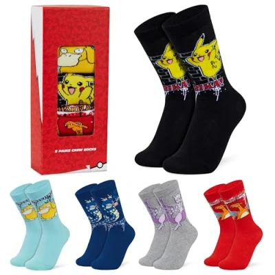 Abbildung von Pokemon Kinder Socken, atmungsaktive Kindersocken, 5er Pack, Geschenk für Jungen (Multi, 29 35 EU)