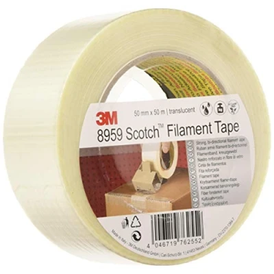 Abbildung von Scotch Filamentklebeband 8959 transparent 50mm x 50m Kreuzgewebtes Glasfaser Spezialklebeband universell einsetzbar und leistungsstark 1 er Pack