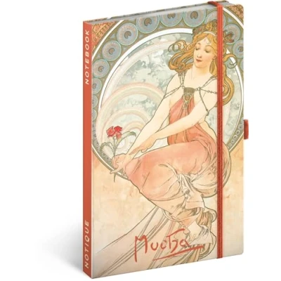 Abbildung von NOTIQUE Notizbuch Liniert mit Gummiband 13x21cm ca. A5, Designer Hardcover Notebook, Notizblock, Notizheft, Journal, Tagebuch für Erwachsene, Damen (Alphonse Mucha Malerei)