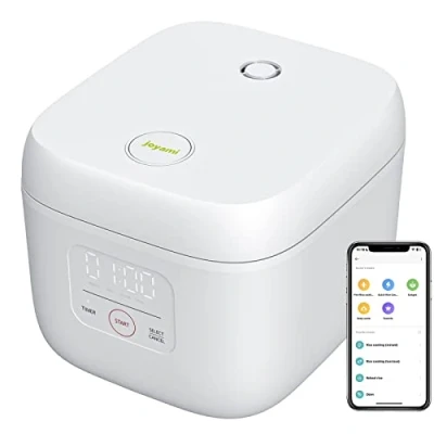 Abbildung von joyami Mini Smart Reiskocher 0,8L Antihaftbeschichtung Topf 6 Schalen für 1 3 Personen Warmhalten Vorwahlmodus, Weiß