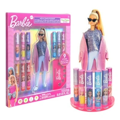 Abbildung von Townley Girl&#039;s Barbie 11 teiliger Lipgloss pflanzlicher feuchtigkeitsspendender Acryl Halter, geeignet für Mädchen, Kinder und alle
