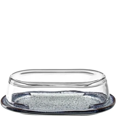 Abbildung von Leonardo Matera Butterdose aus Keramik mit Deckel Glas 20,6x7,7x12,6 cm (BxHxT) Handarbeit Leicht zu reinigen, spülmaschinenfest Anthrazit, 022987