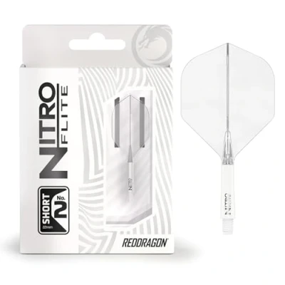 Abbildung von RED DRAGON Darts Nitro Flite Integriert Flüge &amp; Schäfte System No.2 Form und Design Weiß Transparent Farbe, Kurz Länge