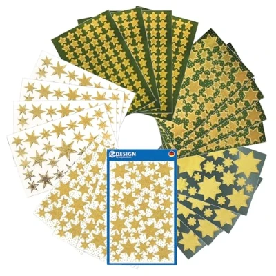 Abbildung von AVERY Zweckform 844 Aufkleber Weihnachten Sterne gold (Weihnachtssticker, Glitzer, Sternaufkleber gold, selbstklebende Weihnachtsdeko, Basteln, Geschenke, Karten, Tüten) 20 Bogen, 51000