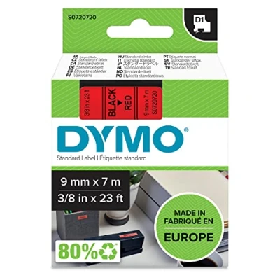 Abbildung von DYMO Original D1 Etikettenband schwarz auf rot 9 mm x 7 m selbstklebendes Schriftband für LabelManager Beschriftungsgerät