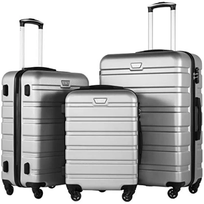 Abbildung von COOLIFE Koffer Premium Hartschalenkoffer Trolley Rollkoffer Reisekoffer Kofferset Handgepäck mit TSA Schloss und 4 Rollen (Helles Silber, Set)