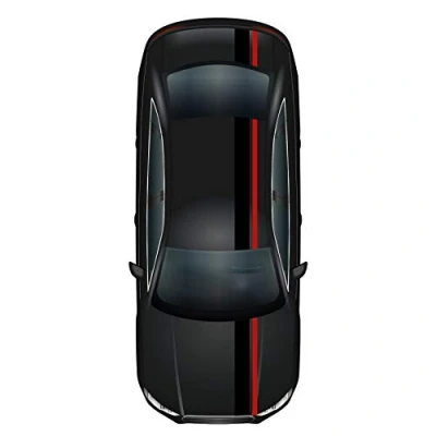 Abbildung von Finest Folia Rennstreifen Racing Stripes 5mx15cm und 10mx5cm Rallystreifen Viperstreifen für Fahrzeuge Auto Kfz Zubehör Tuning Streifen Motorhaube Dach Heck (Schwarz Glanz/Rot)