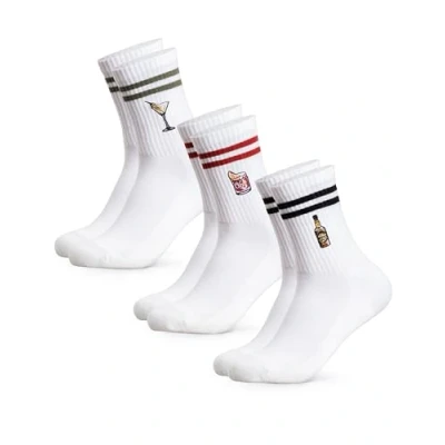 Abbildung von Occulto Damen &amp; Herren Motiv Tennissocken mit Streifen 3er Pack (Modell: Summer), Statement Tennis Socken Drinks 2 35 38