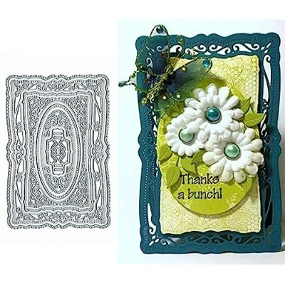 Abbildung von Langer Blumenrahmen, Metall Stanzformen, quadratischer Rahmen, Spitze, Blume, Stanzschablonen, für DIY Einladungen, Karten, Scrapbooking, Album, dekorative Prägepapier Kartenherstellung