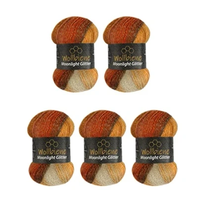 Abbildung von Moonlight Glitter Batik Simli 5 x 100g Strickwolle 500 Gramm Wolle zum Stricken und Häkeln 20% Metallic türkische Farbverlaufswolle Glitzerwolle (2800 braun terrakotta beige)