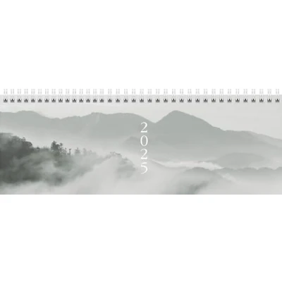Abbildung von rido/idé Querterminbuch Modell Young Line (2025) „Cloudy Mountains“, 2 Seiten = 1 Woche, 297 x 105 mm, 128 Seiten, Grafik Einband, grau