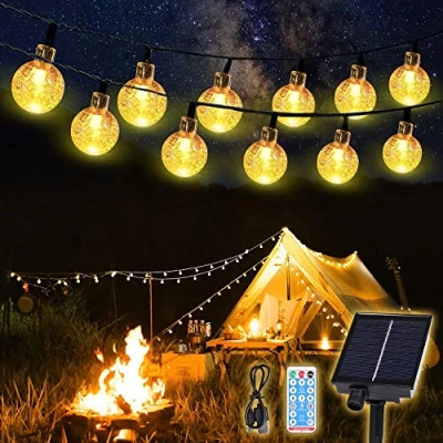 Abbildung von SALCAR Solar Lichterkette Aussen 60 LED，15M Außen 8 Modi IP44 Wasserdicht Kristall Kugeln Outdoor für Garten, Terrasse, Balkon, Hochzeit Warmweiß
