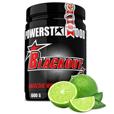 Abbildung von Powerstar BLACKOUT Hardcore Pre Workout Booster 600g Hochdosierter Pump mit natürlichem Koffein Fitness, Energie &amp; Fokus Deutsche Herstellung Vegan Green Lemon Trainingsbooster