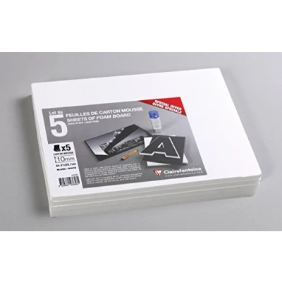 Abbildung von Clairefontaine 193658C Packung (mit 5 Schaumkartons, DIN A4, 21 x 29,7 cm, 10 mm, säurefrei, leicht und fest, geeignet für Dekorationsarbeiten, zur Bilderrahmung, zum Modellieren) 5er Pack weiß