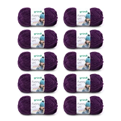 Abbildung von Gründl Wolle Funny uni weiche Chenille zum Häkeln Kuschelig und hautfreundlich 100 % Polyester 10 Knäuel g / 120 m Nadelstärke 5 6, Aubergine