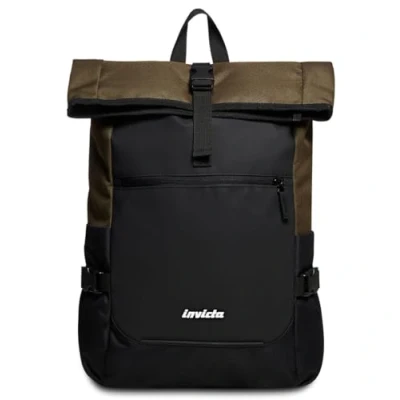 Abbildung von INVICTA ACT FOLD Rucksack aus nachhaltigem Stoff, Praktisch &amp; Unisex Leicht, kompakt, mit Laptopfach Rollup Funktion;Büro, Reise, Arbeit, Fahrrad Backpack, Daypack, italienisches Design moosgrün
