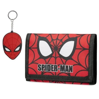 Abbildung von Marvel Geldbörse Kinder Jungen mit Schlüsselanhänger Kinder, Spiderman Geldbeutel Set (Rot Spiderman)