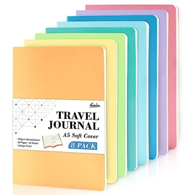Abbildung von feela Notizbuch A5 Softcover, 8 Stück liniert, Notizheft mit 92 Seiten, 14x21cm, Notizblock Set gut für Büro und Schule zum Zeichen, Schreiben, Student College, Din A5, Pastell
