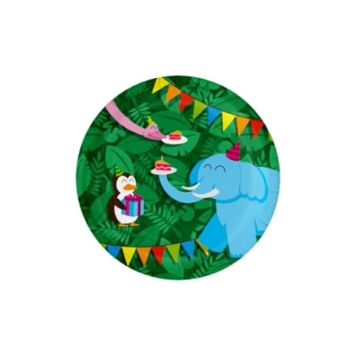 Abbildung von PD Party: Pappteller im Jungle Desing 8 Stück Einweggeschirr für Kindergeburtstage, Feiern Liebevolle Platikteller mir Jungelmuster den Kindergeburtstag 22,6 x 22,6x cm