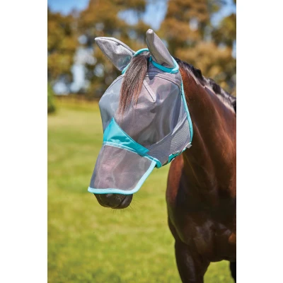 Abbildung von Weatherbeeta Fliegenmaske Comfitec Deluxe Fine Mesh mit Ohren und Nase Grau/TurquoiseVerkauft von Agradi