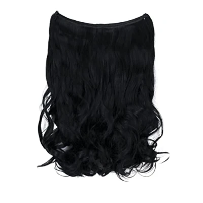 Abbildung von CAISHA 50cm 1 Tresse Extension mit Gummiband Extensions Haarverlängerung Haarteil Leicht Gewellt Schwarz E101