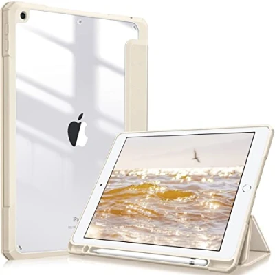 Abbildung von Fintie Hybrid Hülle für 10.2 Zoll iPad 9. Generation 2021/8. Gen 2020/7. 2019 mit Stifthalter Stoßfeste Schutzhülle transparenter Hartschale auf der Rückseite, Champagner