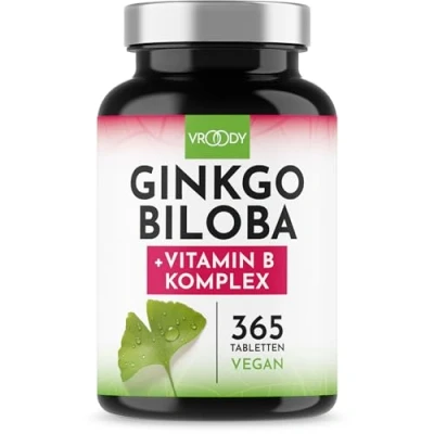 Abbildung von Ginkgo Biloba 6000mg pro Tablette, 365 Stück Preis Leistungs Sieger + B Vitamin Power Komplex, ohne Zusätze, Laborgeprüft, made in Austria, B12 trägt zur Verringerung von Müdigkeit bei