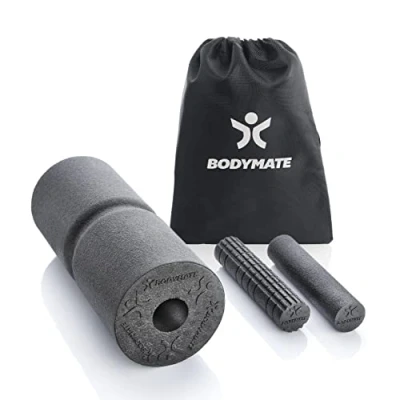 Abbildung von BODYMATE CARE with CORE Faszien Set bestehend aus Faszienrolle 35x14cm Mittel Hart mit umlaufender Rille, zwei kleinen Rollen glatter und genoppter Oberfläche 20x4,5cm Schwarz E Book