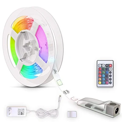 Abbildung von B.K.Licht LED Strip 3m mit Fernbedienung, buntes RGB Licht, dimmbar, Streifen, Leiste, Gaming Deko, Band, Lichtleiste, Lichtband, Beleuchtung, 30x1x0,2 cm, Weiß