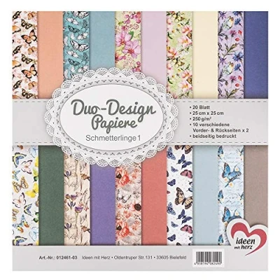 Abbildung von Ideen mit Herz Duo Design Papiere Block 20 Blatt Bastelpapier 25 x cm 250g/m² beidseitig bedruckt Designpapier, Motivpapier ideal für Scrapbooking, Basteln (Schmetterlinge 01)