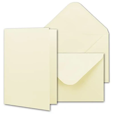 Abbildung von NEUSER PAPIER 50x Faltkartenset mit Briefumschläge DIN A6 / C6 in Vanille Creme Geschenkschachtel Blanko Einladungskarten 10,5 x 14,8 cm Bastelkarten Set