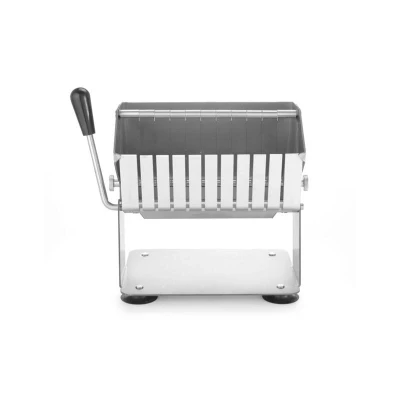 Abbildung von HENDI Currywurst Schneider Manuell 11 Scheiben Scheibendicke: 17 mm 21 x 15,5 20,5 cm, Gastro Edelstahl Bratwurstschneider
