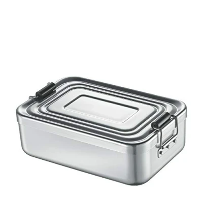 Abbildung von Küchenprofi Lunchbox klein, hochwertiges Aluminium, Silber, LBH 18 x 12 5cm, Deckel mit Silikonabdichtung, Unterteilung, Brotdose Brotzeitbox, Vesperdose