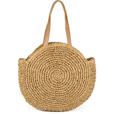 Abbildung von styleBREAKER runde Korbflecht Schultertasche, Strandtasche mit Langen Henkeln, Flechttasche, Tasche geflochten, Shopper, Damen 02012232, Farbe:Braun
